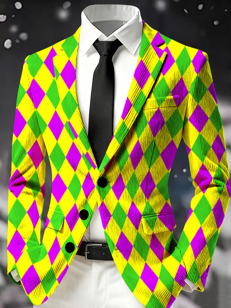 Men's Retro Mardi Gras Art Print Casual Corduroy Pocket Blazers
